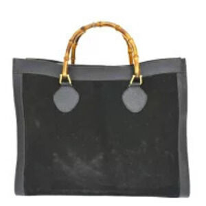 Gucci Bamboo Handbag Black Suede Leather